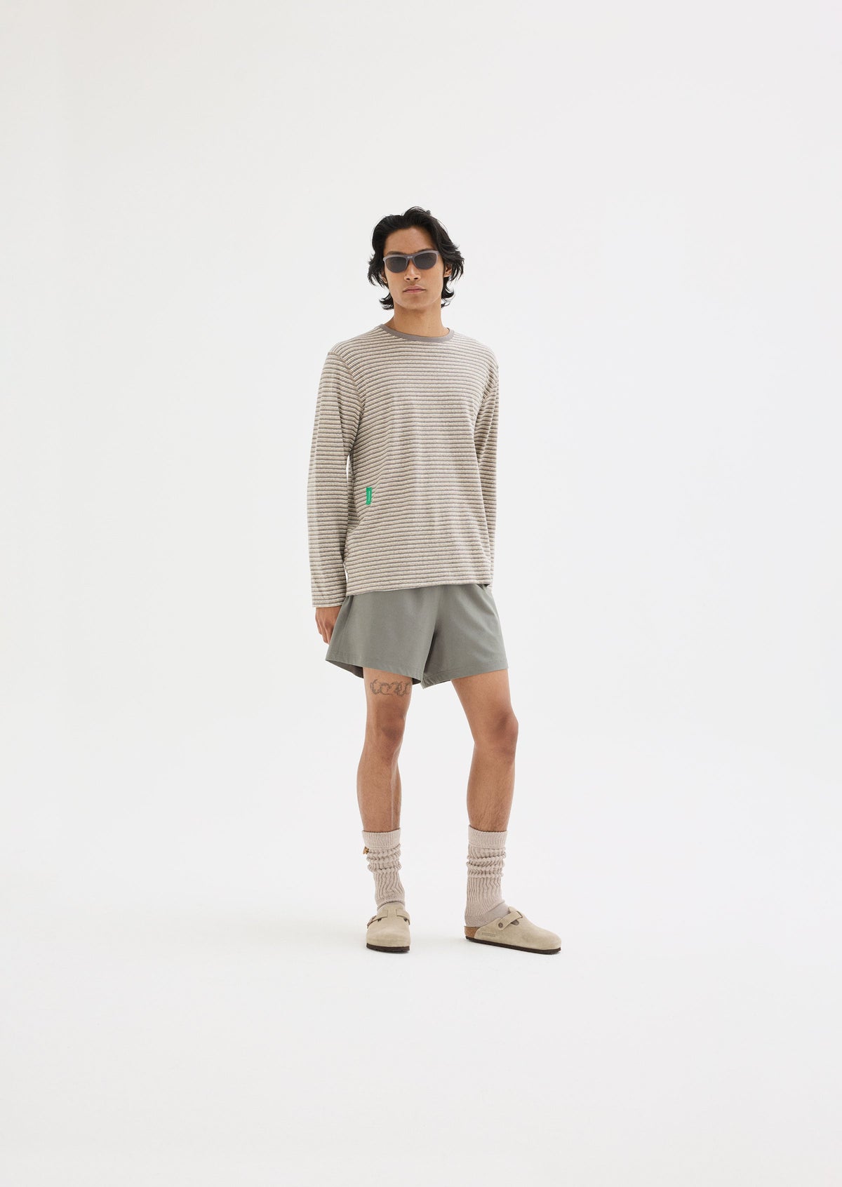 District Vision Long Sleeve Stripe Tee Men Grey Stripe