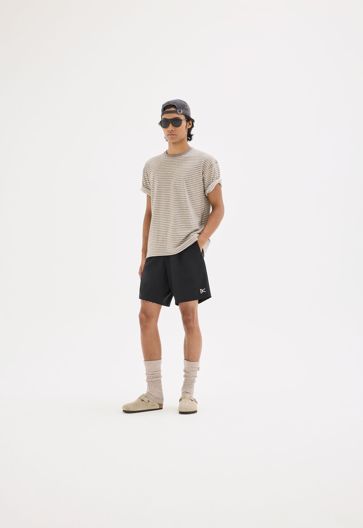 District Vision Short Sleeve Stripe Tee Men Grey Stripe