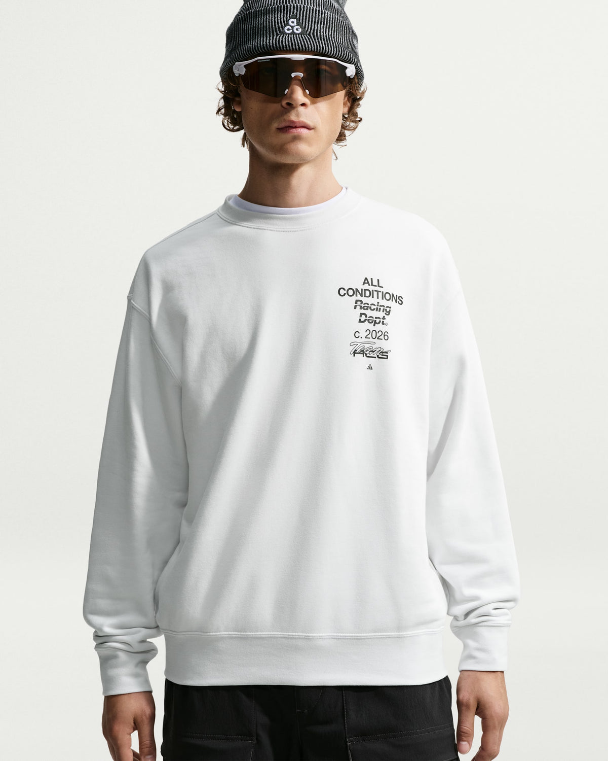 ACG Tuff Fleece Men's Dri FIT Crew Neck Sweatshirt in Summit White/Black
