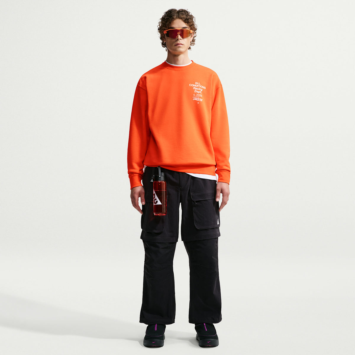 ACG Tuff Fleece Men's Dri FIT Crew Neck Sweatshirt in Safety Orange/White