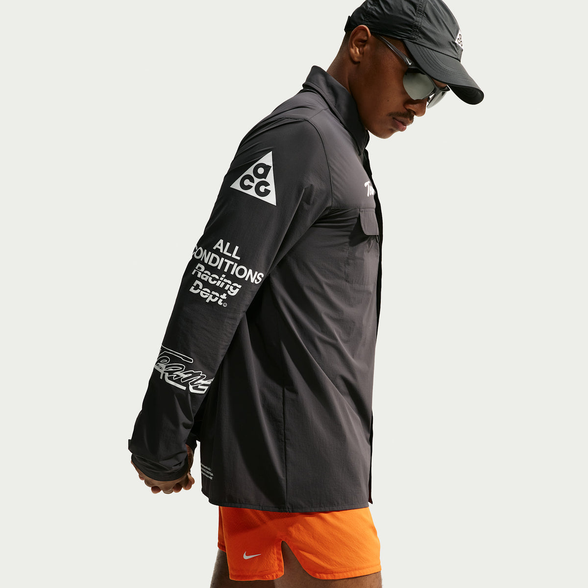 ACG Aireez Men's UV Protection Button Up Long Sleeve Graphic Top in Dark Smoke Grey/White