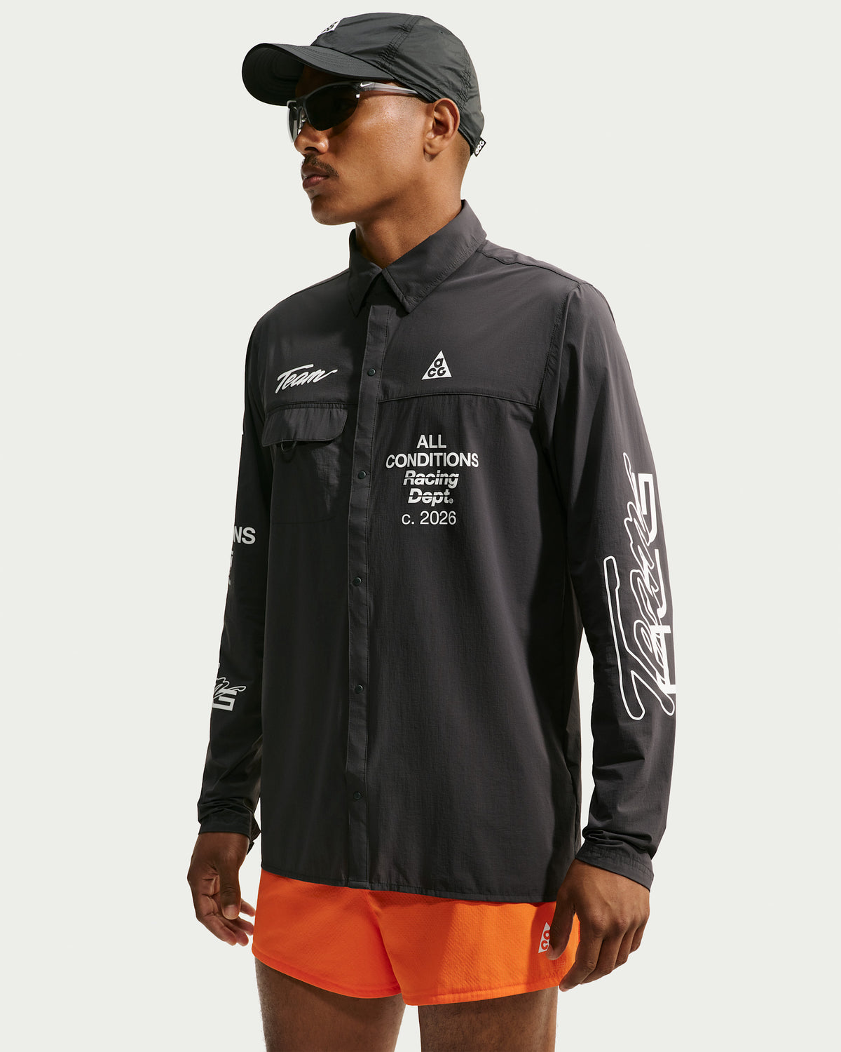 ACG Aireez Men's UV Protection Button Up Long Sleeve Graphic Top in Dark Smoke Grey/White